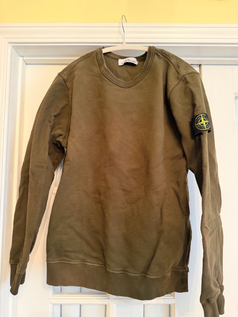 Stone Island Olive Crewneck Sweatshirt with Sleeve Badge